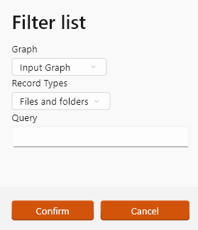 screenshot showing the filter pop-up screen