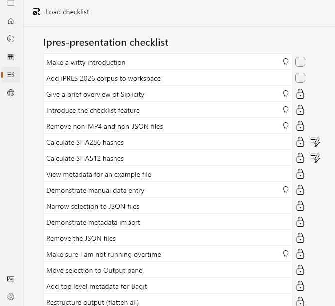 Screenshot of checklist pane